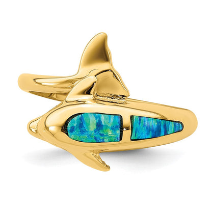 14K Gelbgold Ring mit synthetischem Opal-Delfin