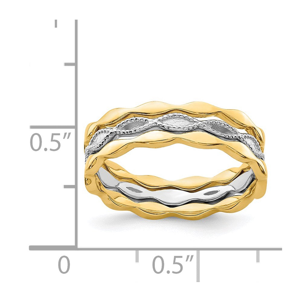 14K Gelb- und Weißgold Set aus 3 stapelbaren Ringen