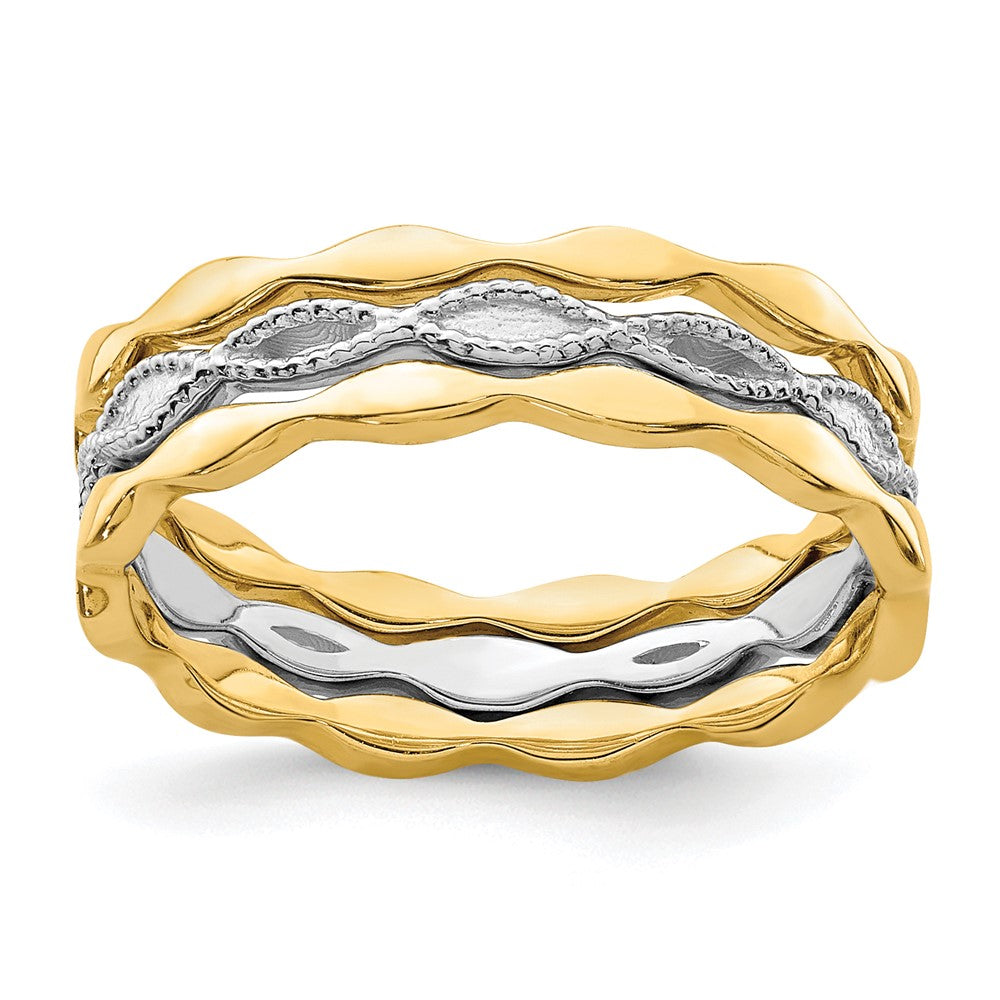 14K Gelb- und Weißgold Set aus 3 stapelbaren Ringen