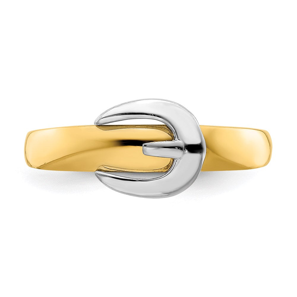 14K Gelbgold Ring mit Rhodium-Beschichtung im Gürtelschnallen-Design