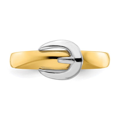 14K Gelbgold Ring mit Rhodium-Beschichtung im Gürtelschnallen-Design