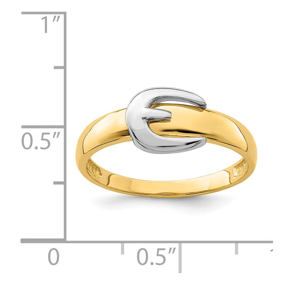14K Gelbgold Ring mit Rhodium-Beschichtung im Gürtelschnallen-Design