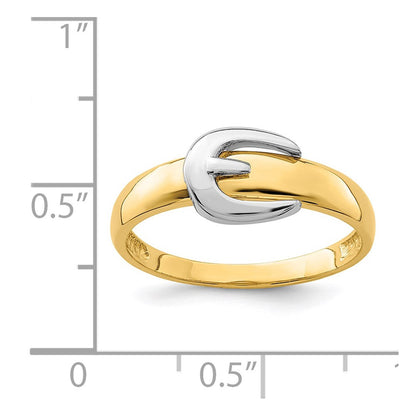 14K Gelbgold Ring mit Rhodium-Beschichtung im Gürtelschnallen-Design