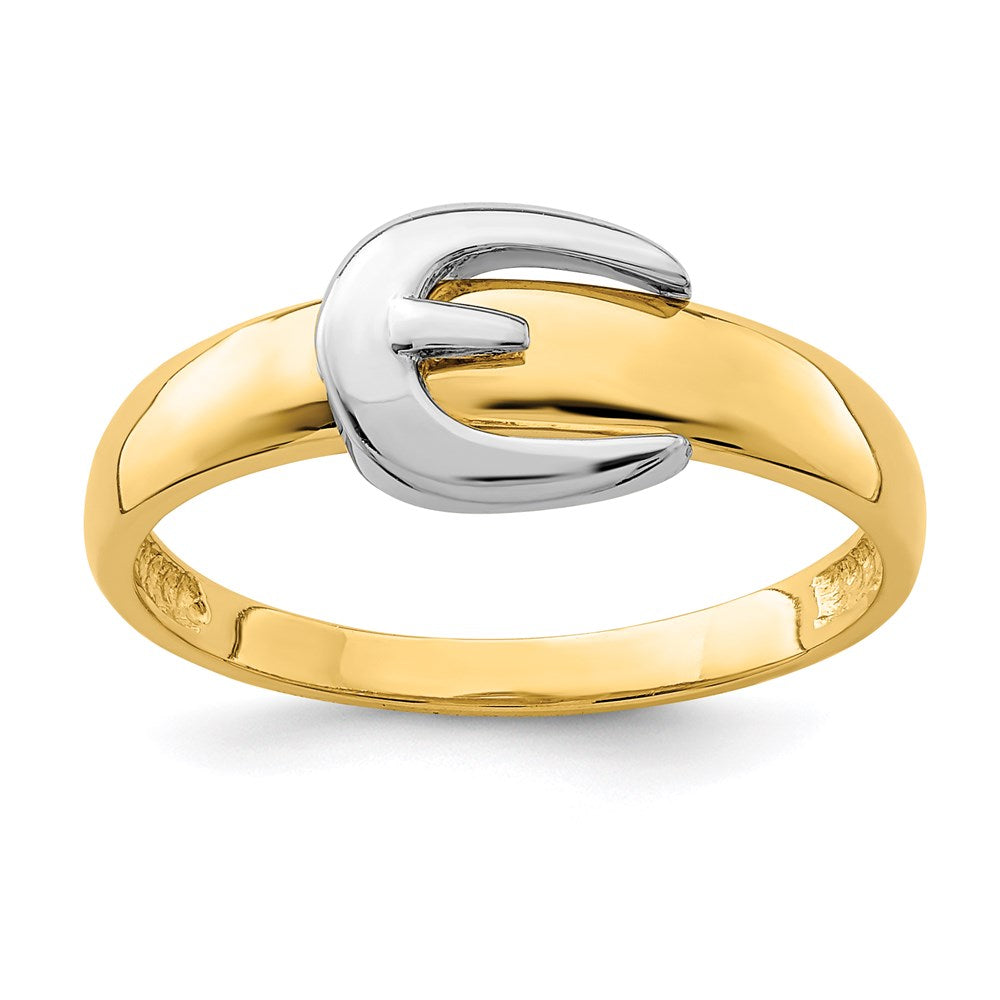 14K Gelbgold Ring mit Rhodium-Beschichtung im Gürtelschnallen-Design