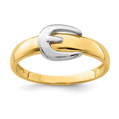 14K Gelbgold Ring mit Rhodium-Beschichtung im Gürtelschnallen-Design