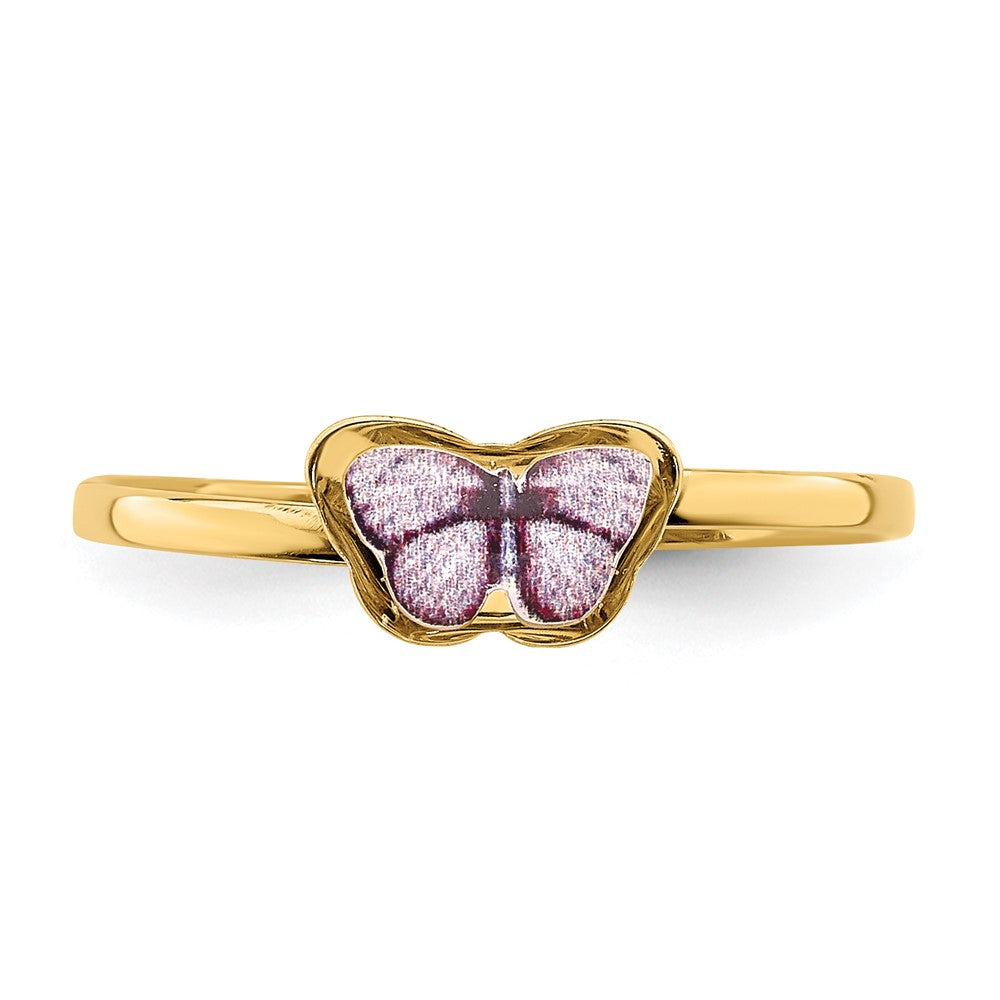 14K Gelbgold Emaille-Schmetterlingsring für Kinder