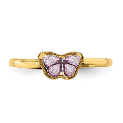 14K Gelbgold Emaille-Schmetterlingsring für Kinder
