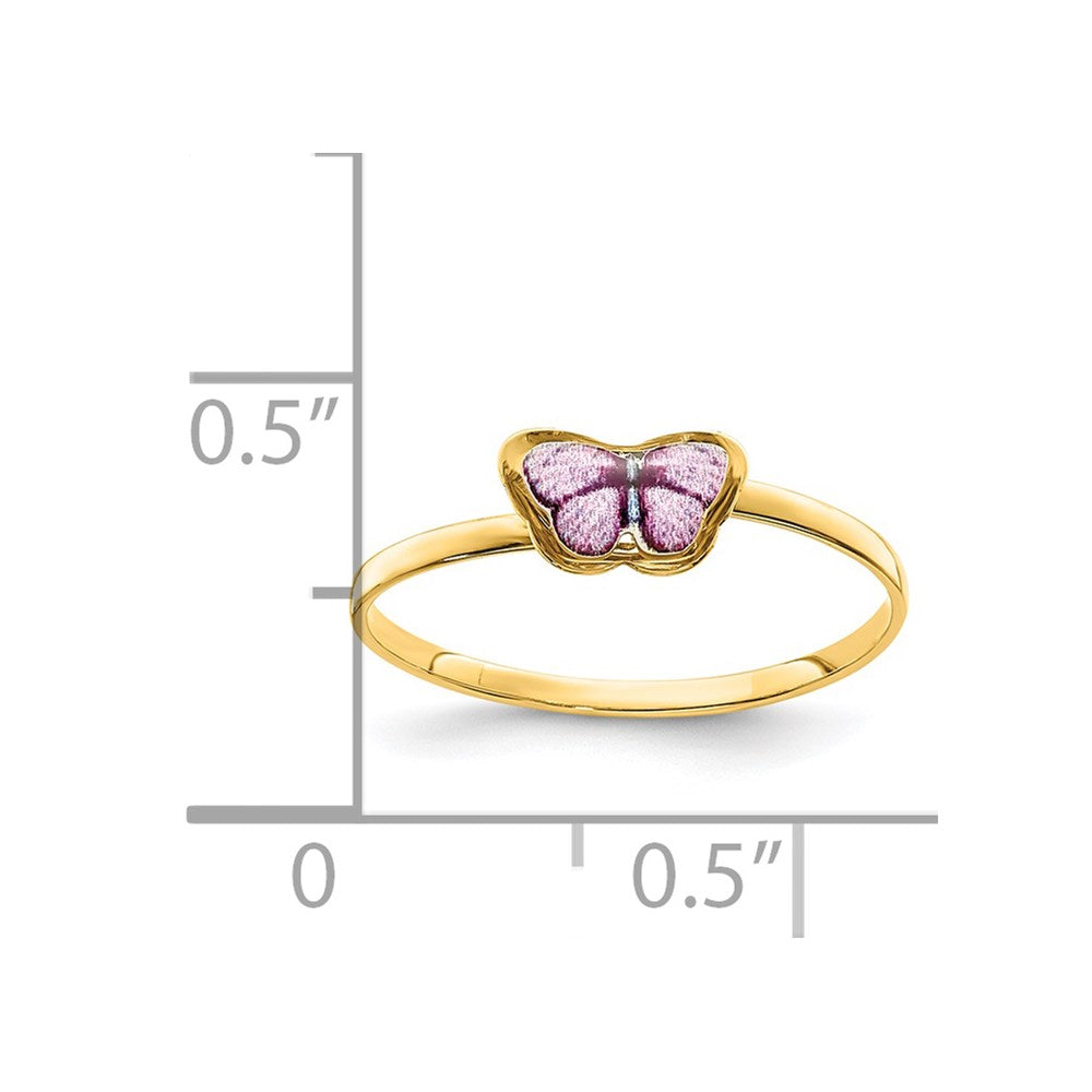 14K Gelbgold Emaille-Schmetterlingsring für Kinder
