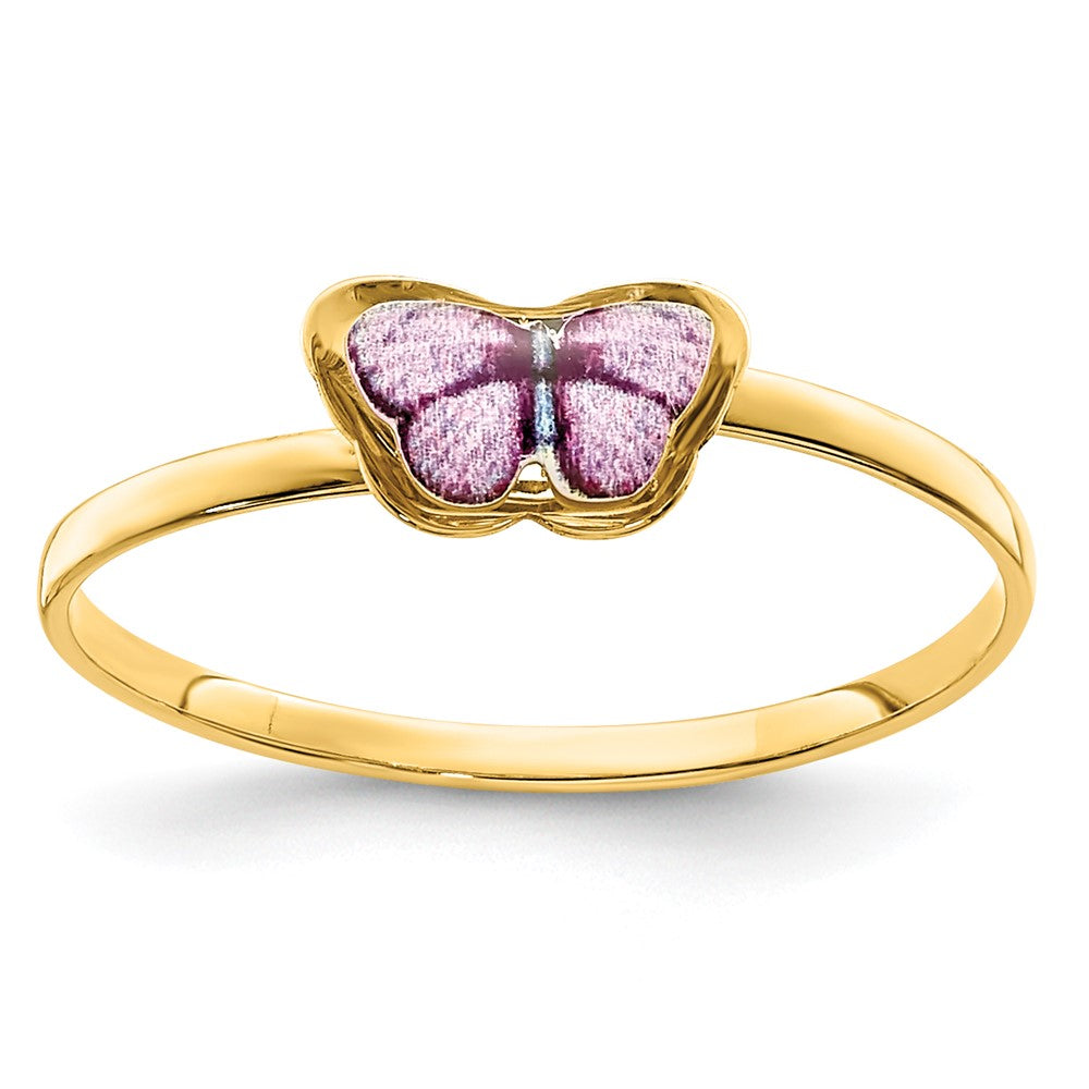 14K Gelbgold Emaille-Schmetterlingsring für Kinder