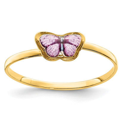 14K Gelbgold Emaille-Schmetterlingsring für Kinder