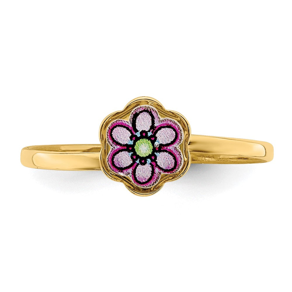 14K Gelbgold Emaille-Blumenring für Kinder