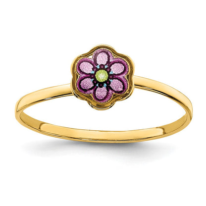 14K Gelbgold Emaille-Blumenring für Kinder
