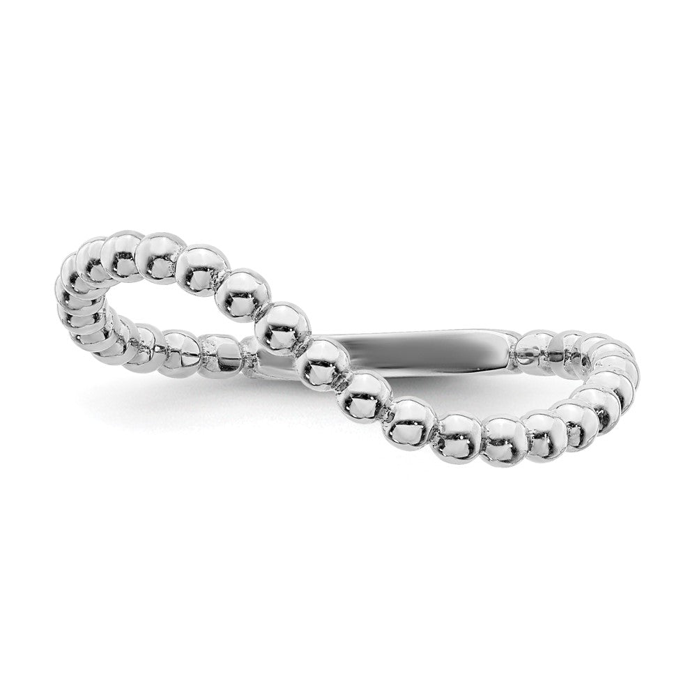 14K Weißgold Ring mit Perlrand-Wellendesign