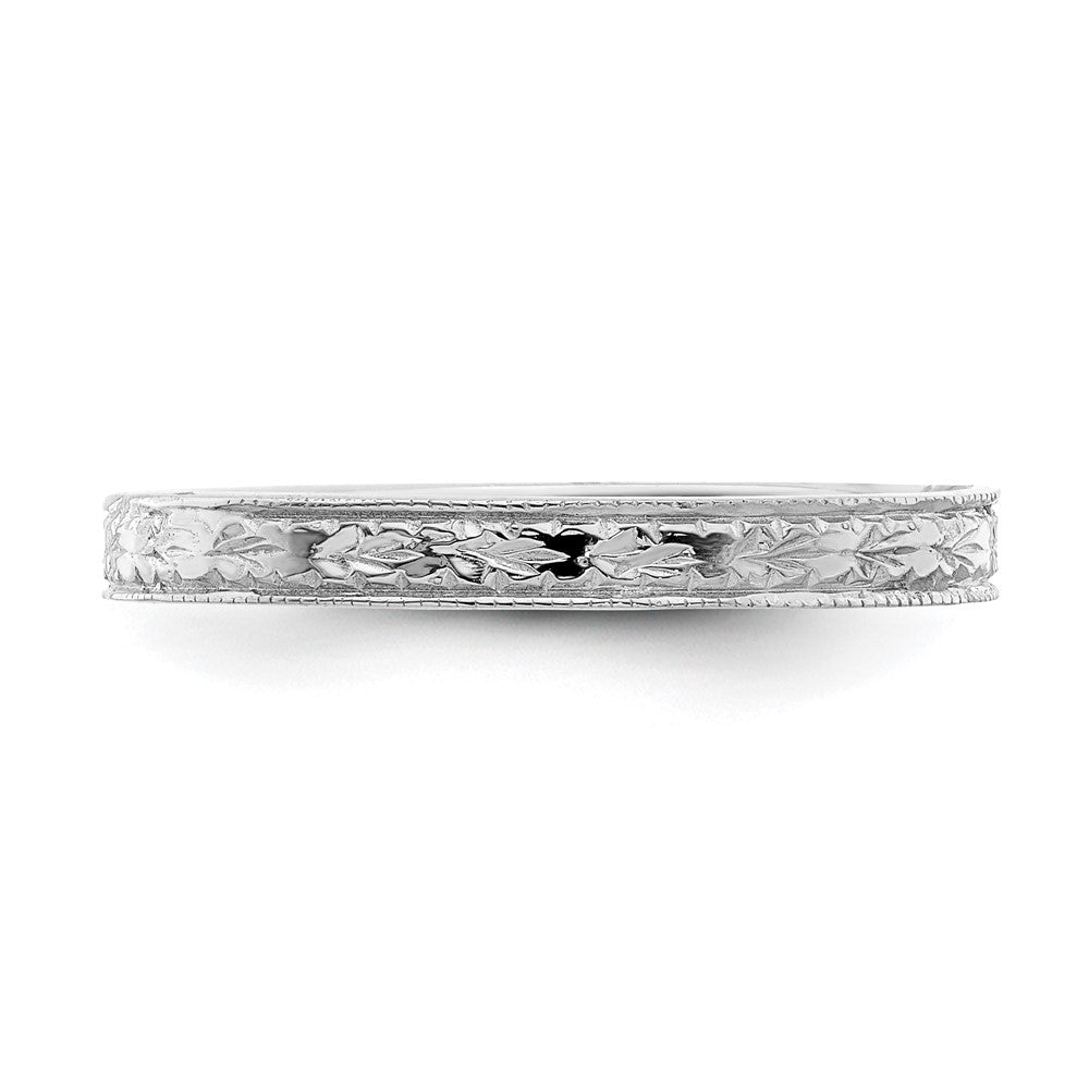 14K Weißgold Ring mit floralem Muster, poliert