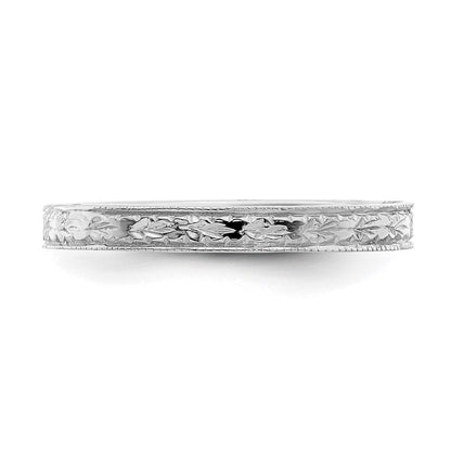 14K Weißgold Ring mit floralem Muster, poliert