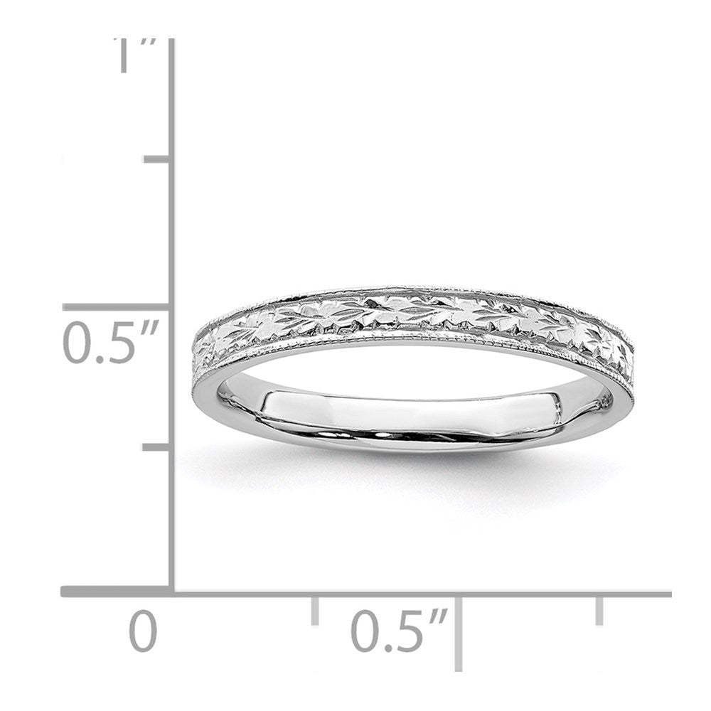 14K Weißgold Ring mit floralem Muster, poliert