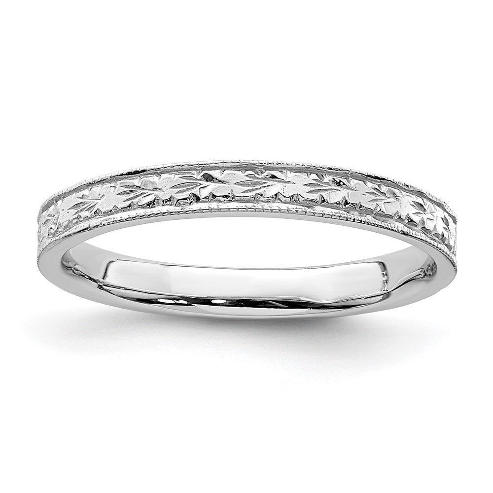 14K Weißgold Ring mit floralem Muster, poliert