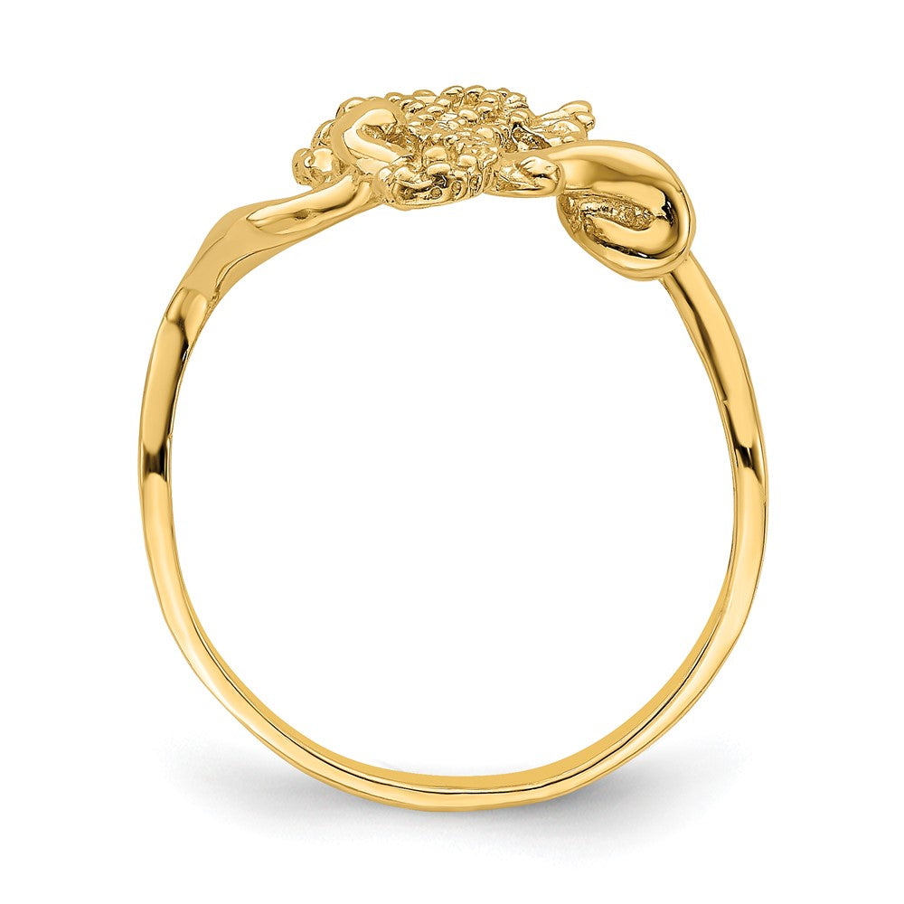 14K Gelbgold Poliert / Strukturiert 2-d Seepferdchen Ring (size 7)