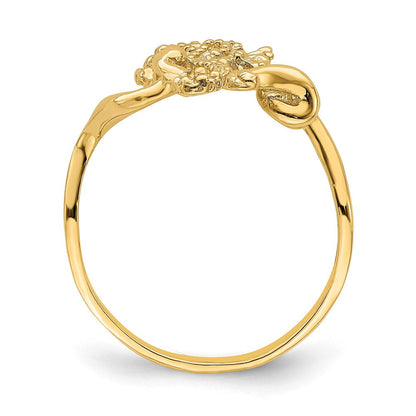 14K Gelbgold Poliert / Strukturiert 2-d Seepferdchen Ring (size 7)