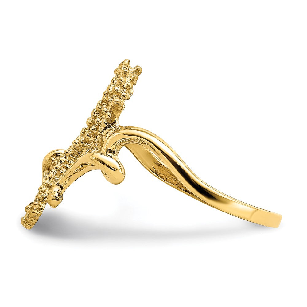14K Gelbgold Poliert / Strukturiert 2-d Seepferdchen Ring (size 7)