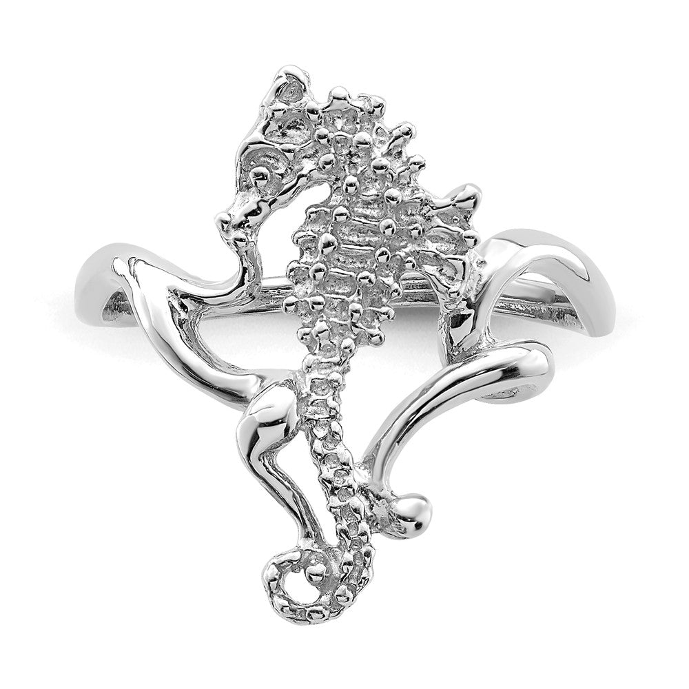 14K Weißgold Ring mit Seepferdchen-Motiv, poliert / strukturiert / 2D (Größe 7)