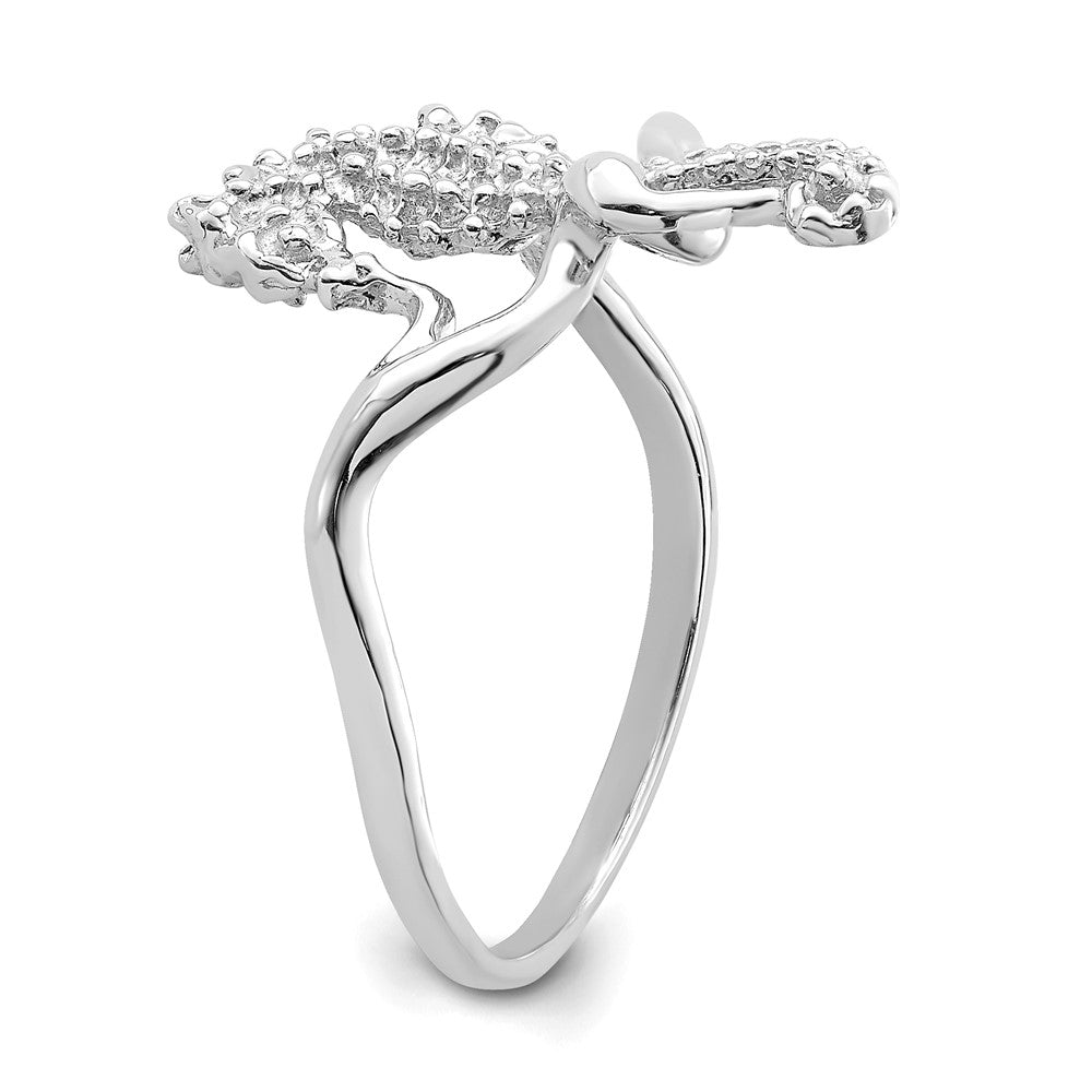 14K Weißgold Ring mit Seepferdchen-Motiv, poliert / strukturiert / 2D (Größe 7)