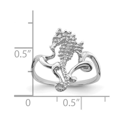 14K Weißgold Ring mit Seepferdchen-Motiv, poliert / strukturiert / 2D (Größe 7)