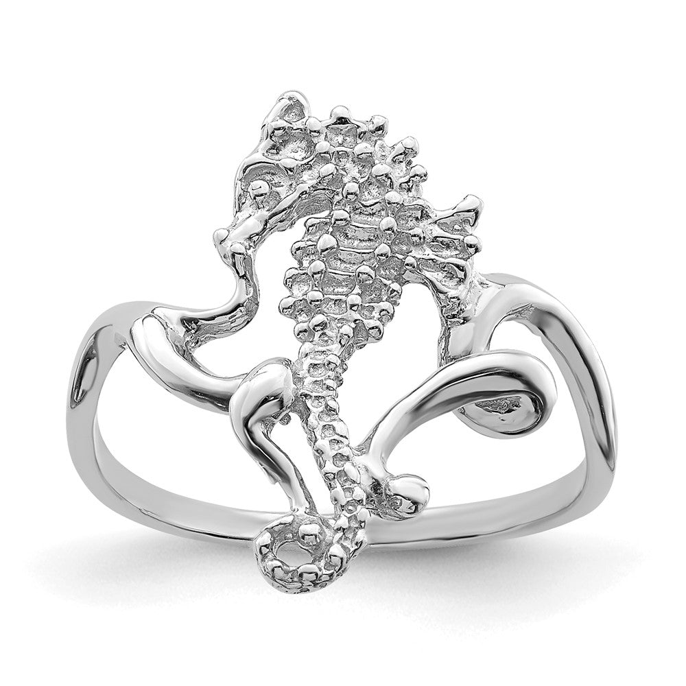 14K Weißgold Ring mit Seepferdchen-Motiv, poliert / strukturiert / 2D (Größe 7)