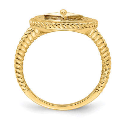 14K Gelbgold Ring mit nautischem Kompass und Seil-Design