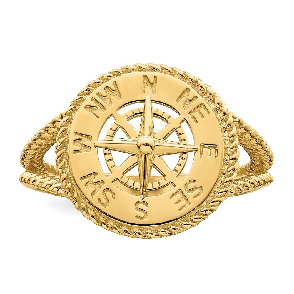 14K Gelbgold Ring mit nautischem Kompass und Seil-Design