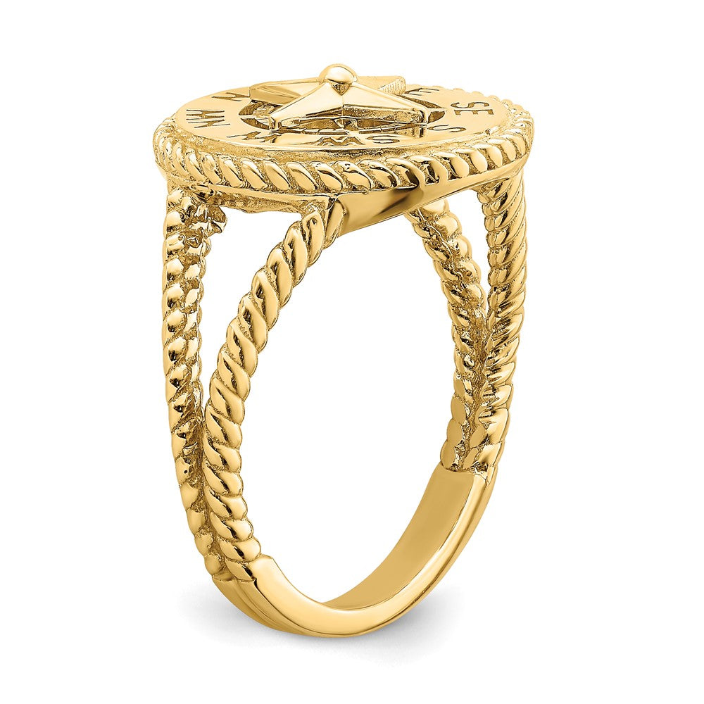 14K Gelbgold Ring mit nautischem Kompass und Seil-Design