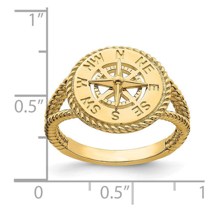 14K Gelbgold Ring mit nautischem Kompass und Seil-Design