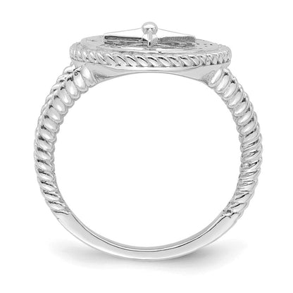 14K Weißgold Ring mit nautischem Kompass und Seilmuster