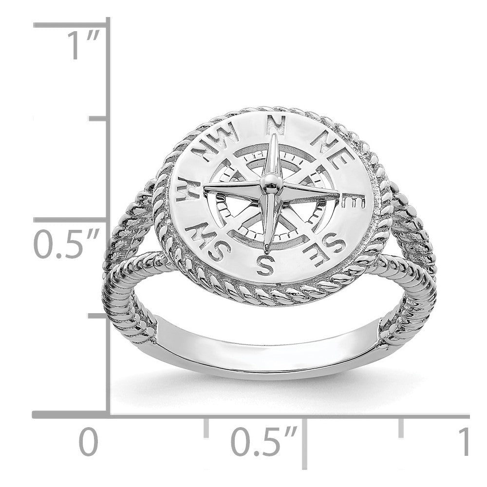 14K Weißgold Ring mit nautischem Kompass und Seilmuster