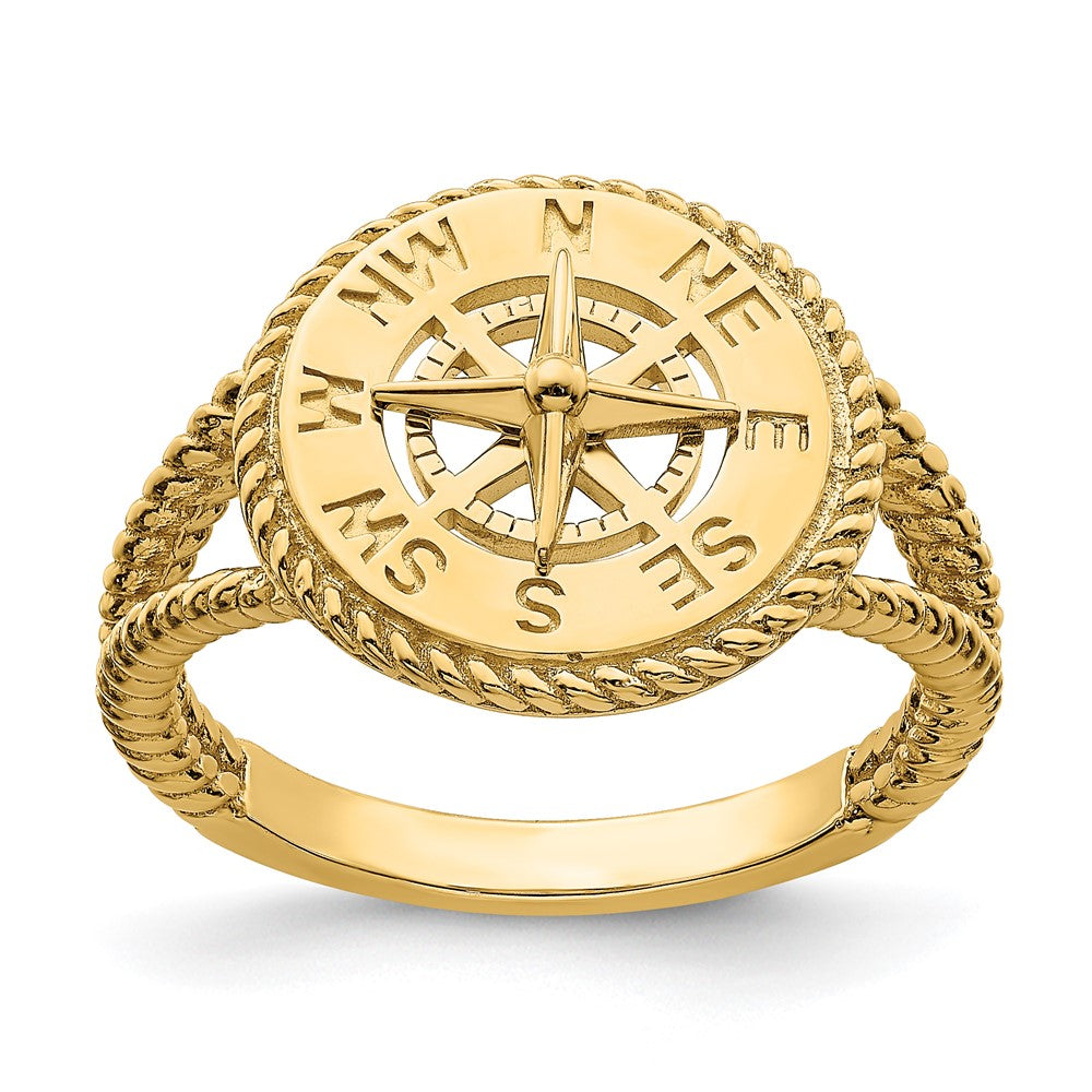 14K Gelbgold Ring mit nautischem Kompass und Seil-Design