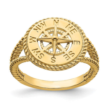 14K Gelbgold Ring mit nautischem Kompass und Seil-Design
