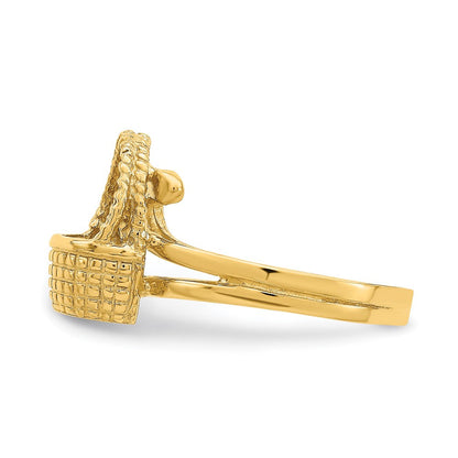 14K Gelbgold Ring mit flacher Rückseite im 2D-Korbdesign