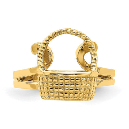 14K Gelbgold Ring mit flacher Rückseite im 2D-Korbdesign