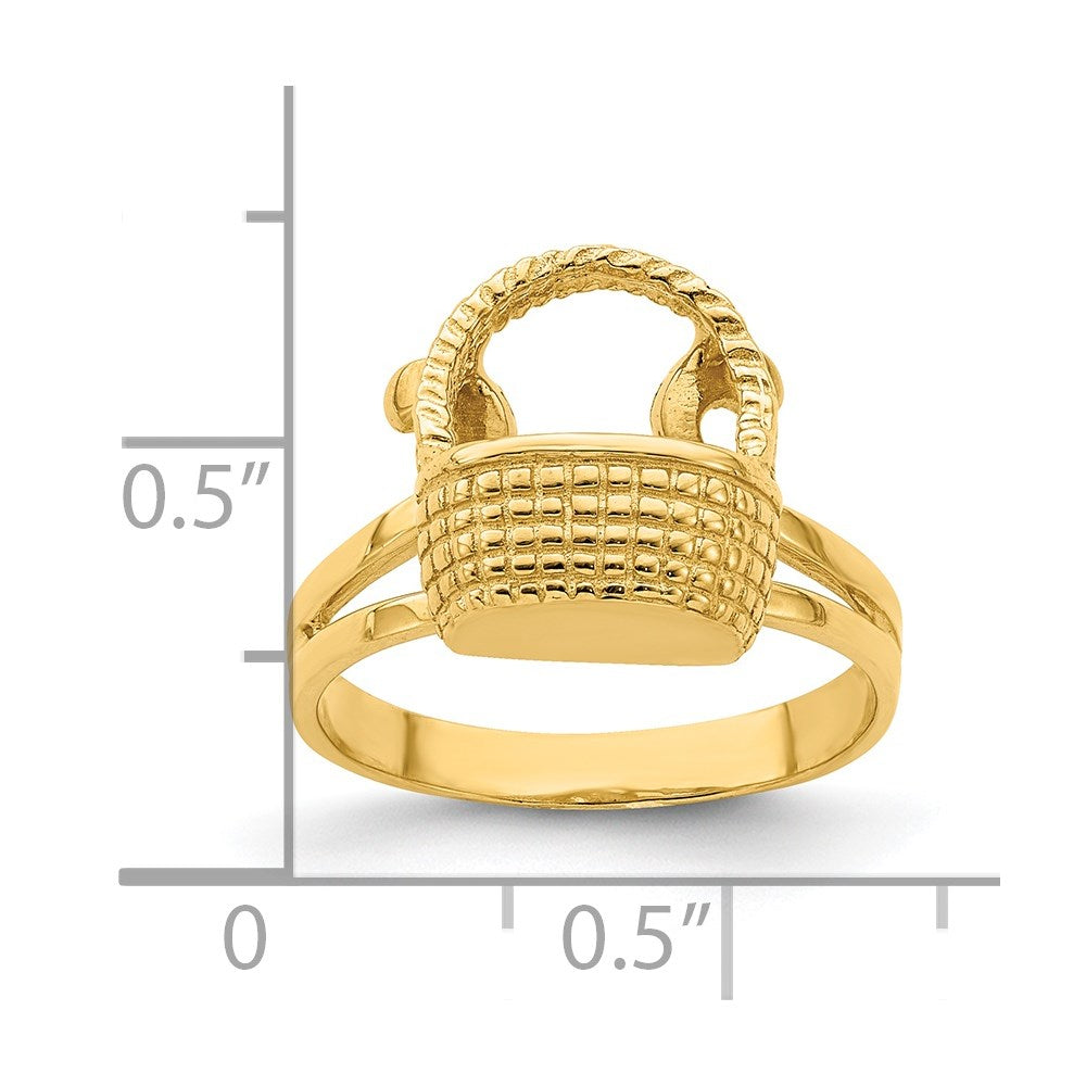 14K Gelbgold Ring mit flacher Rückseite im 2D-Korbdesign