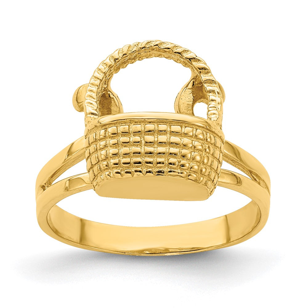 14K Gelbgold Ring mit flacher Rückseite im 2D-Korbdesign