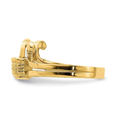 14K Gelbgold Ring mit flacher 2-D-Mini-Korb-Fassung