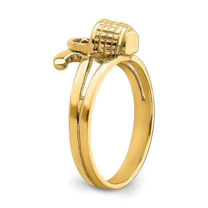 14K Gelbgold Ring mit flacher 2-D-Mini-Korb-Fassung