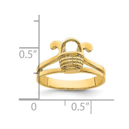14K Gelbgold Ring mit flacher 2-D-Mini-Korb-Fassung