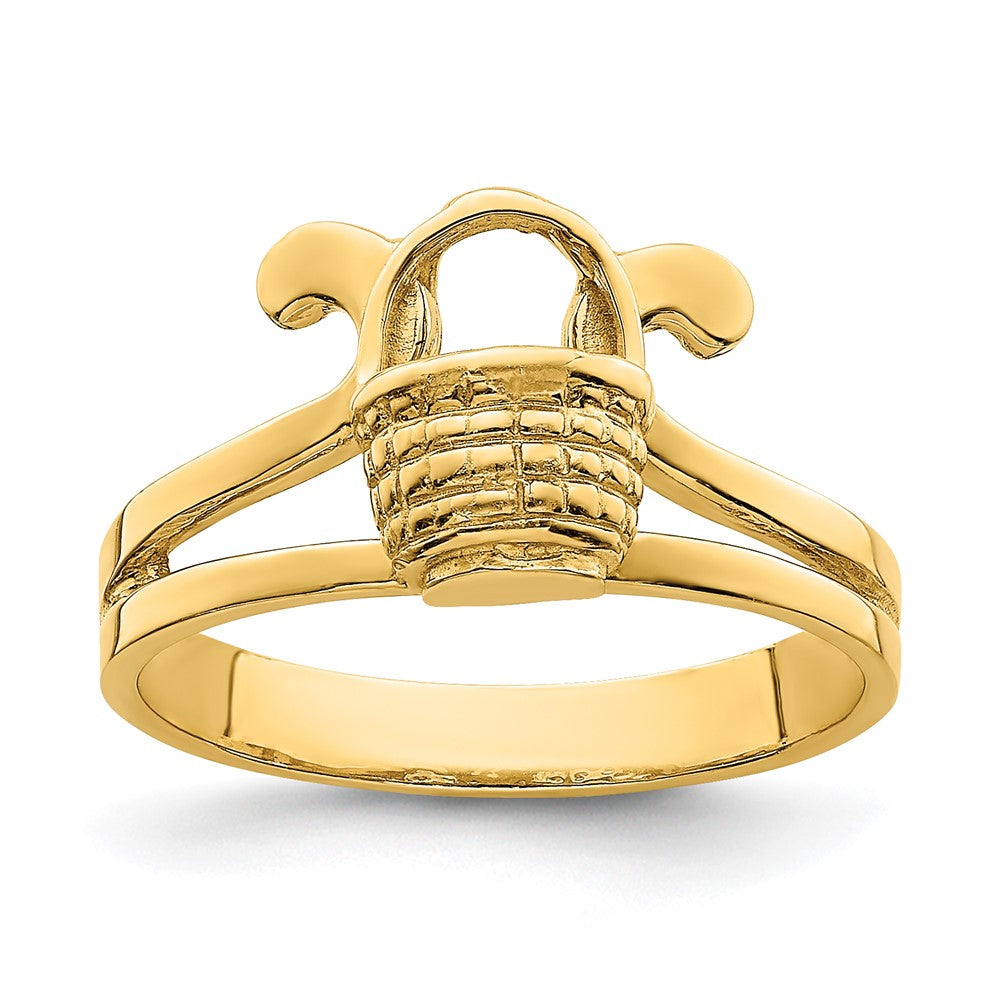14K Gelbgold Ring mit flacher 2-D-Mini-Korb-Fassung