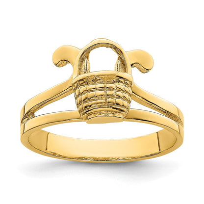 14K Gelbgold Ring mit flacher 2-D-Mini-Korb-Fassung