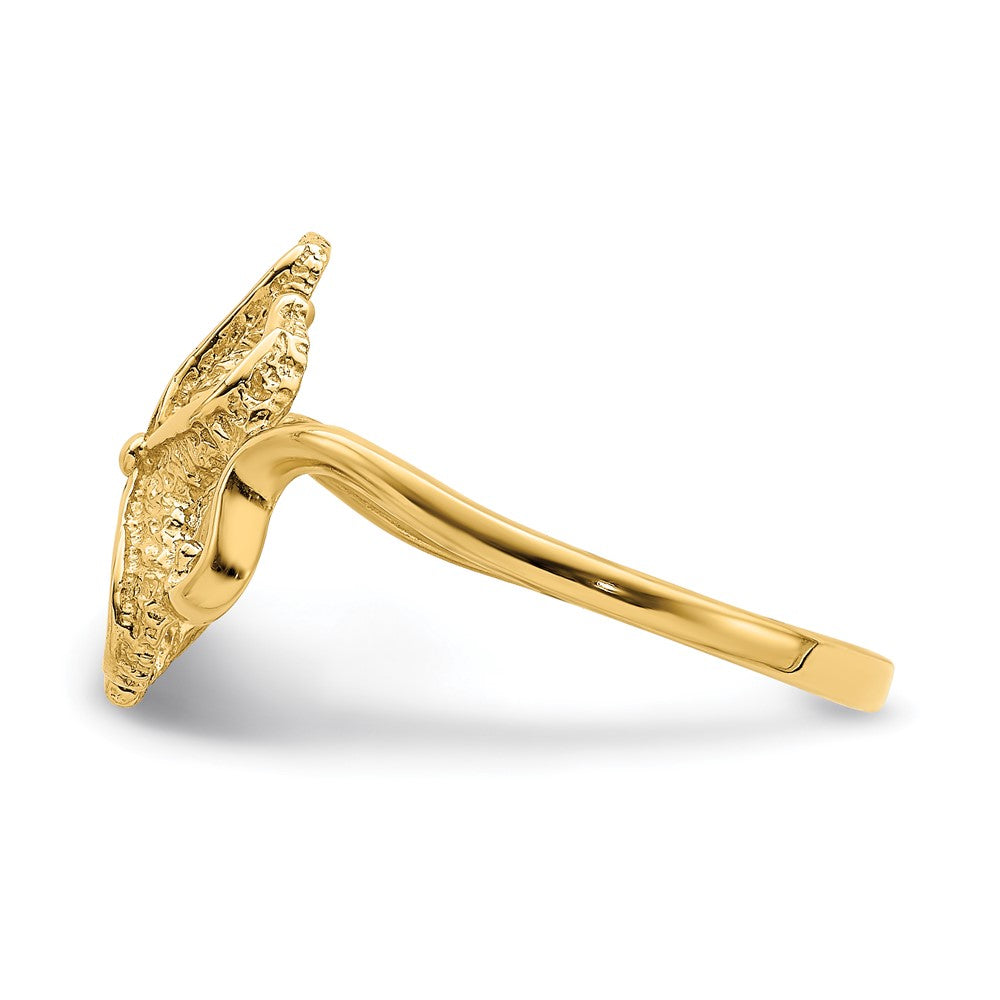 14K Gelbgold 2-D polierter/strukturierter Seestern-Ring