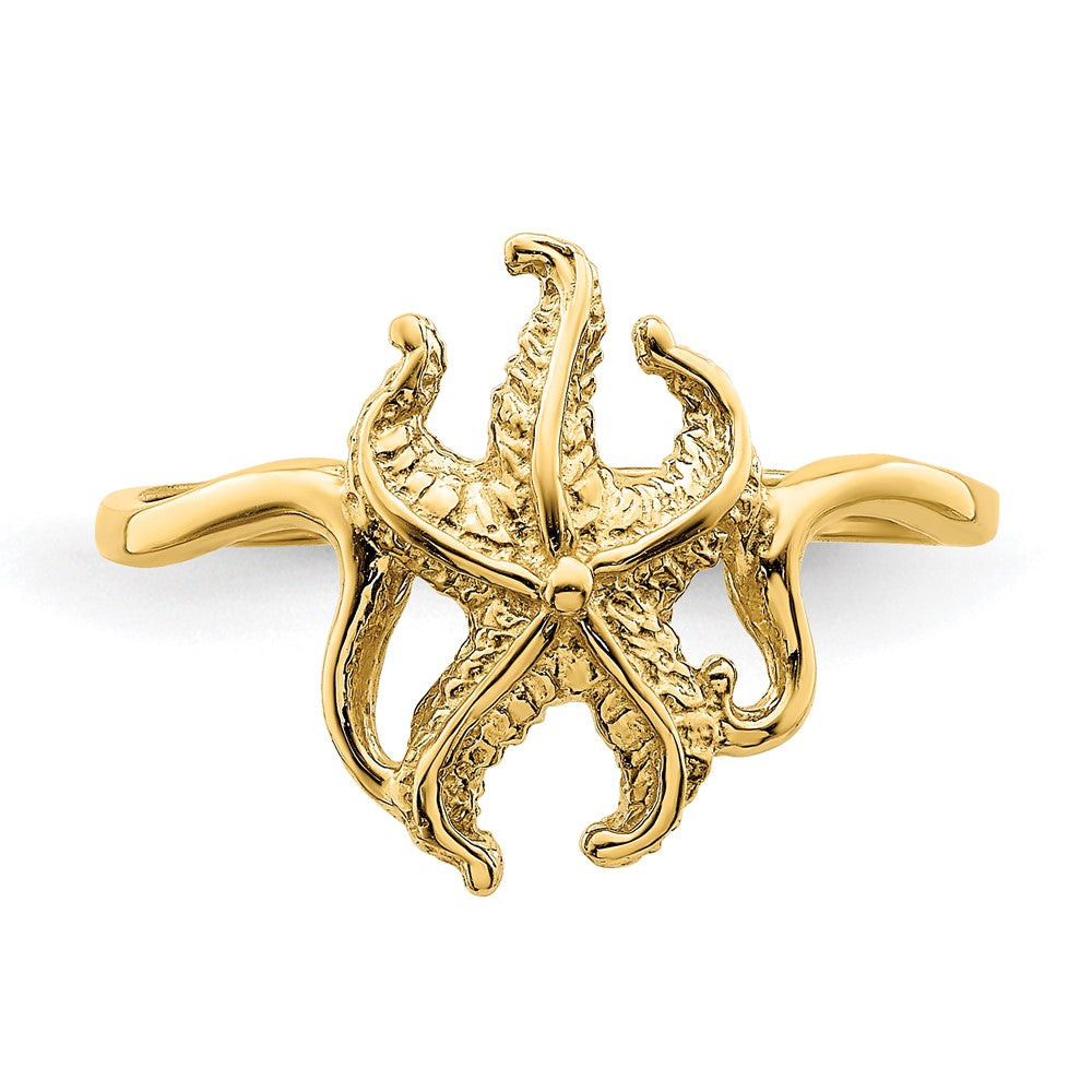 14K Gelbgold 2-D polierter/strukturierter Seestern-Ring