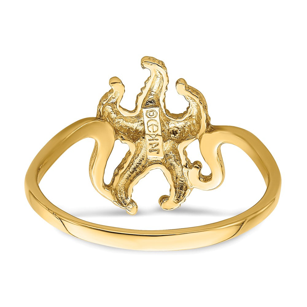 14K Gelbgold 2-D polierter/strukturierter Seestern-Ring