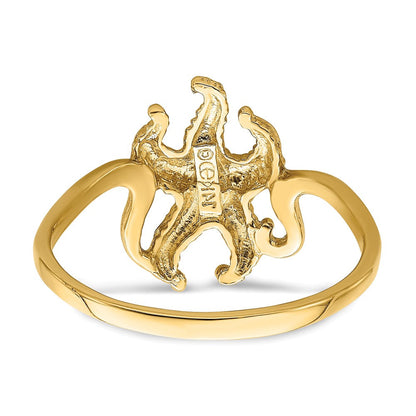 14K Gelbgold 2-D polierter/strukturierter Seestern-Ring
