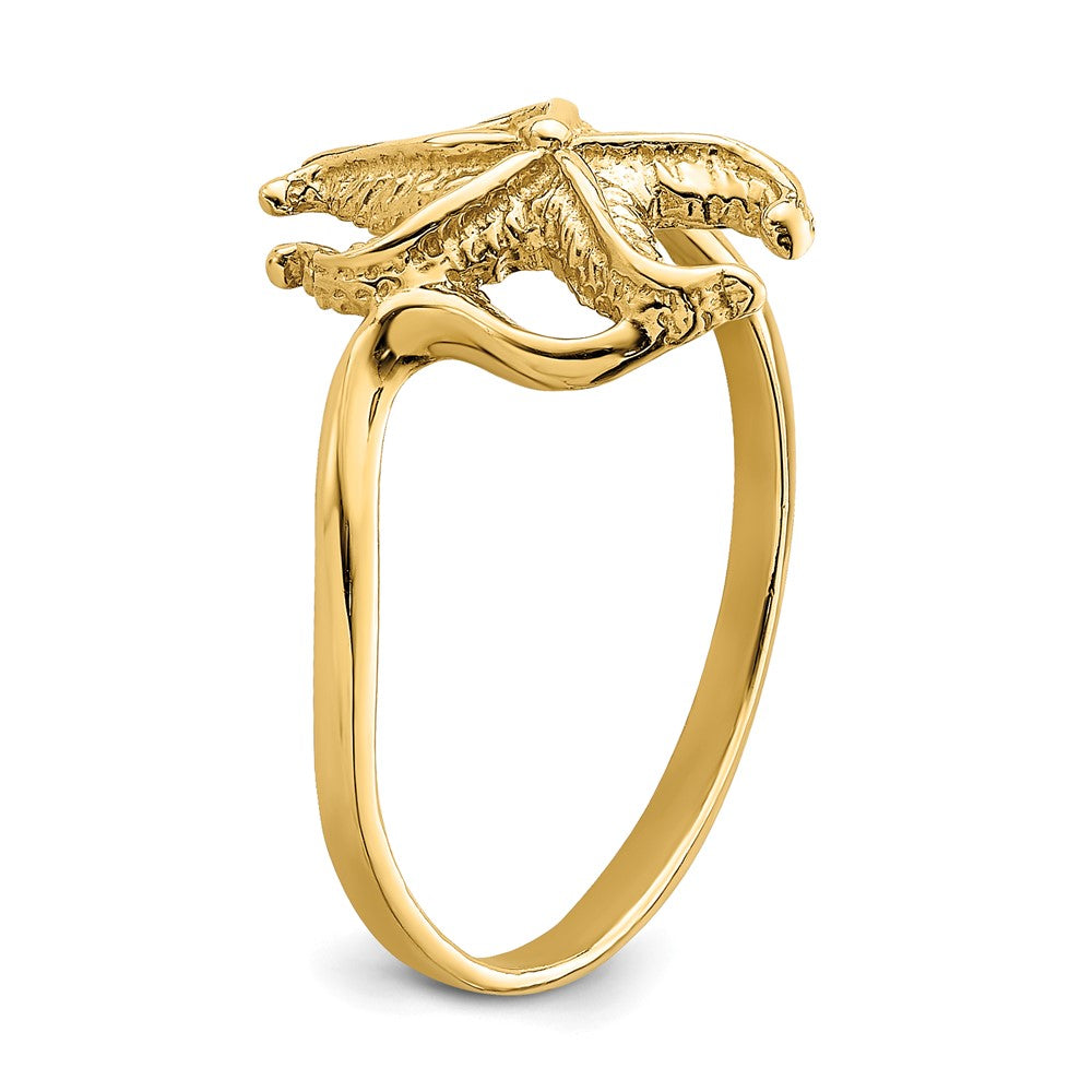14K Gelbgold 2-D polierter/strukturierter Seestern-Ring